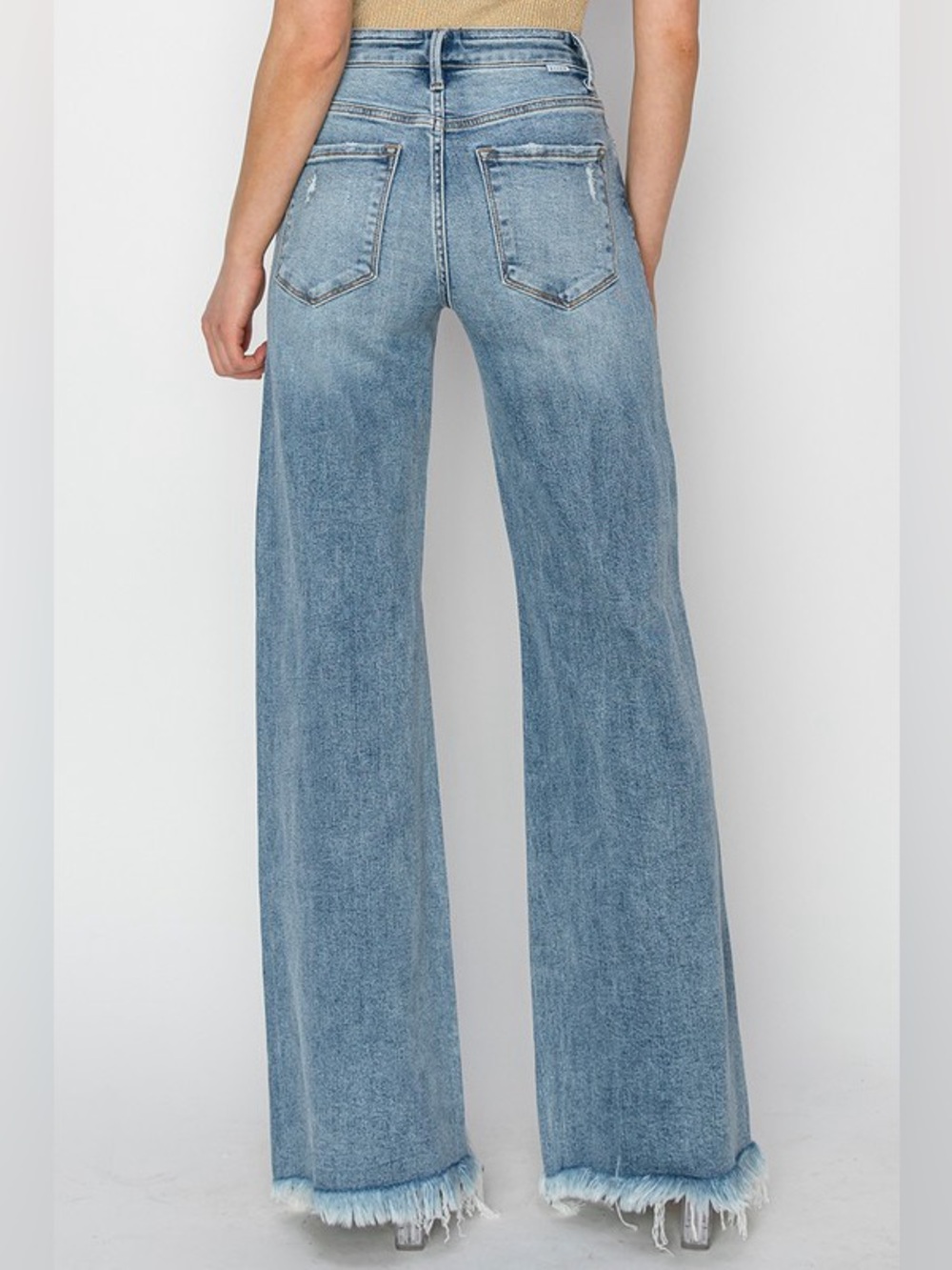❤️ 888. Risen High-Rise Wide Leg Distressed Jeans - medium Blue NWT - Picture 2 of 2